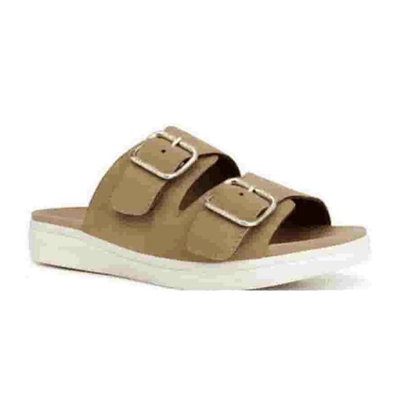 London Fog 7.5 Nubuck Beige Buckle Slide sandal - Picture 1 of 8